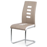 Jídelní židle, potah kombinace cappuccino a bílé ekokůže, kovová pohupová podnož DCL-961 CAP